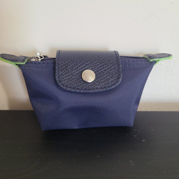 Longchamp Le Pliage Blue Recycled Canvas Zip Coin Purse Case - Picture 1 of 7